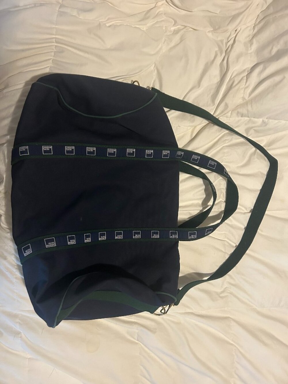 Goldman Saks Fifth Avenue Navy Green Logo Weekender Duffel Travel Banker Bag